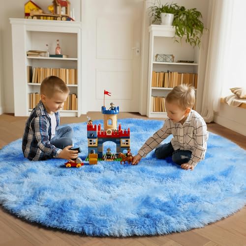 Round Rugs 6ft for Living Room Bedroom (Sky Blue / 6' (Round))