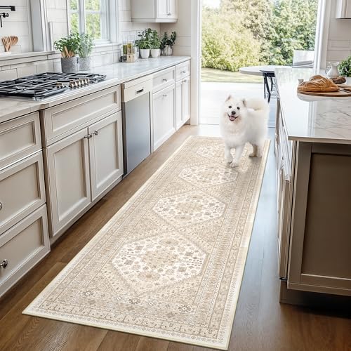 Runner Rug 2x8 Runners for Hallways Washable Rugs (Cream/Beige / 2' x 8' (Runner))