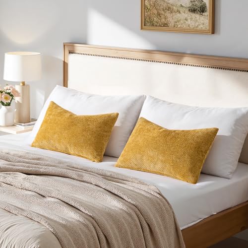 Decorative Lumbar Throw Pillow Covers 12x20 in Mustard Yellow 2 Pack (20" x 12" (Pack of 2) / Gold)