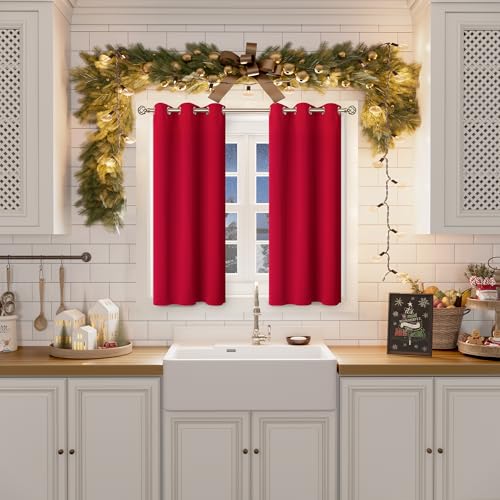 Short Curtains for Small Window 45 Inch Long (Red / 38"W x 45"L (Pack of 2))
