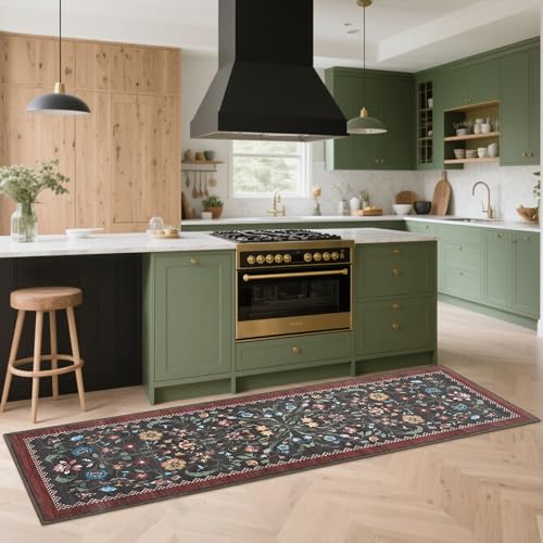 Floral Rug 2.5x8 Runners for Hallways (C Red / 2'6" x 8' (Runner))