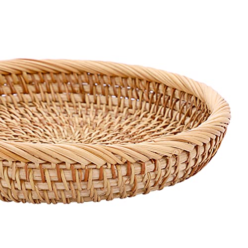 Set of 3 Key Basket Bowl for Entryway Woven Wicker Storage Basket Bowl Round Rattan Serving Basket Tray Fruit Snacks Candy Organizer Bowl for Keys Wallet Cell Phone Home Decor (Set of 3 (X-Small 7.6", Small 8.6", Medium 9.9") / Natural Color)