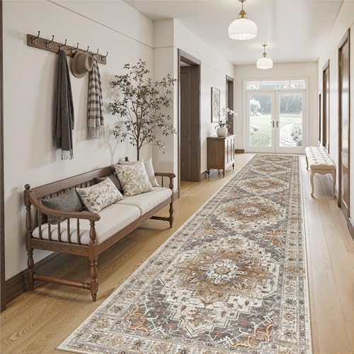 Hallway Runner Rug 2'6''x14' Kitchen Runners Vintage (Turmeric/Grey / 2'6" x 14' (Runner))