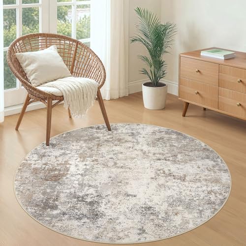 4ft Round Area Rug Living Room Rugs (Brown Grey / 4' (Round))