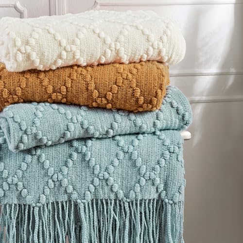 White Throw Blanket 50 x70 Inch Jacquard Throw Knitted Blanket (Jacquard-white / 50"x70")