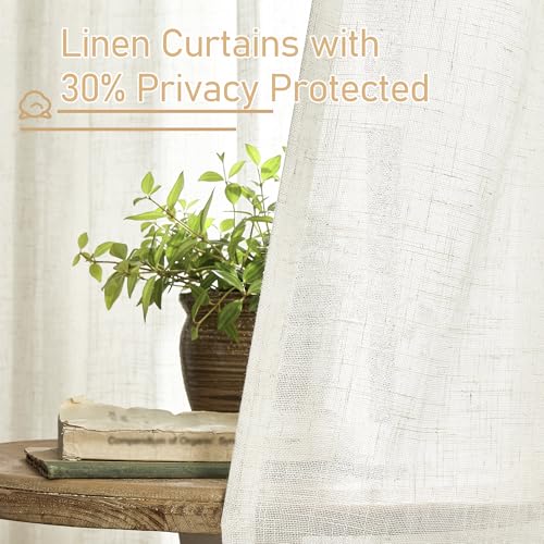 Living Room Linen Curtains 95 Inches Long for Bedroom 2 Panels (52"W x 95"L (Pack of 2) / Cream)
