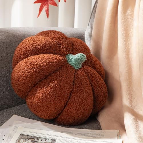 1 Pcs 3D Pumpkin Pillow Fall Decor Halloween Cushions (Brown)