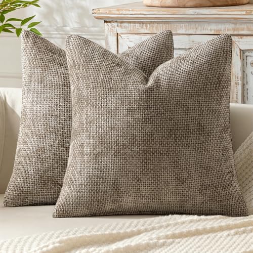 Decorative Couch Throw Pillow Covers 22x22 Inch Neutral Khaki 2 Pack (22" x 22" (Pack of 2) / Khaki)
