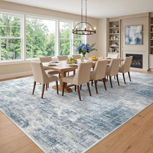 Abstract Area Rugs 9x12 Ft Washable Large Rugs for Living Room (Light Blue/Grey/White / 9' x 12' (Rectangular))