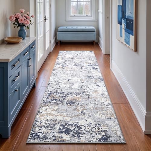 Washable 2x6 Non (Blue White Gold / 2' x 6' (Rectangular))