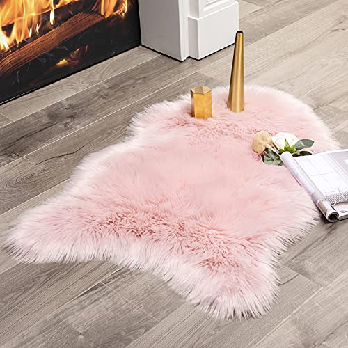 Fluffy Area Rug 2x3 ft Faux Fur Sheepskin Rug for Bedroom Pink (2' x 3' (Sheepskin) / Pink)