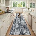 Washable Runner 2'6"x10' Abstract Area Rug for Hallway Black White (Black/Navy Blue/Gray / 2'6" x 10' (Runner))