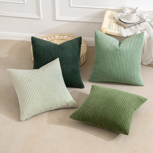 Soft Corduroy Decorative Throw Pillow Covers Forest Green 16x16 (16" x 16" (Pack of 4) / Forest Green)