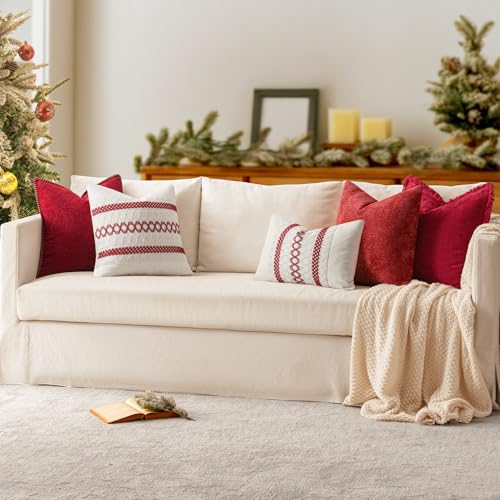 Christmas Decorative Couch Throw Pillow Covers 18x18 Inch Red 2 Pack (Red / 18" x 18" (Pack of 2))