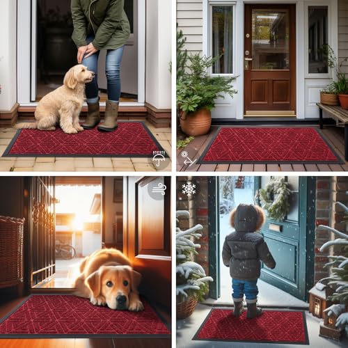 Front Door Mat Outside Entrance (Wine Red / 29.5" X 17")