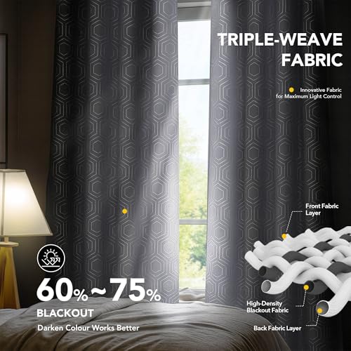 Room Darkening Curtains (Star White/Hexagon / 52"W x 72"L (Pack of 2))