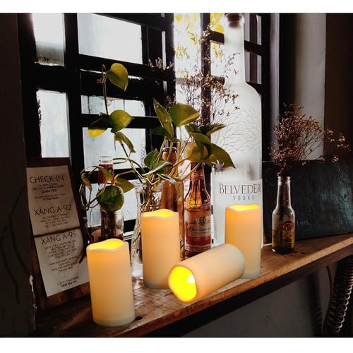Outdoor Plastic flameless Candles with Remote Control and Timer (D3"xH5.5" - 12pack / lvory-warm light)