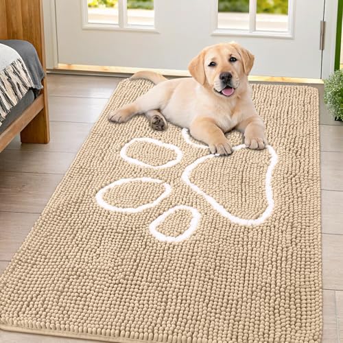 Dog Door Mat for Muddy Paws (47"X32" / Beige and White)