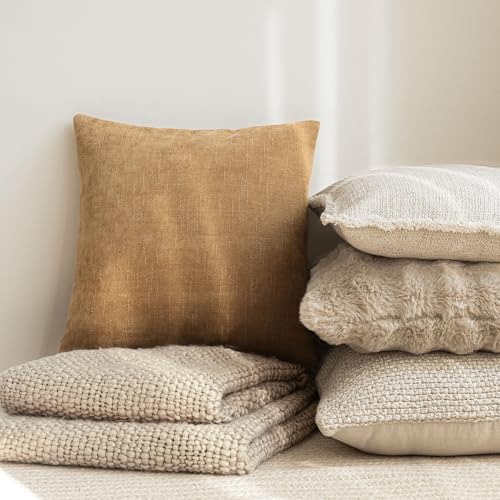 Solid Textured Chenille Throw Pillow Covers 26x26 (26" x 26" (Pack of 2) / Amber Gold)