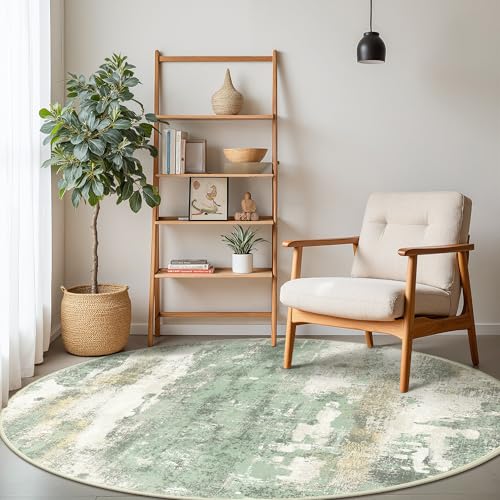 4FT Green Abstract Round Area Rug (Light Green/Cream / 4' (Round))