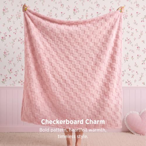Checkered Soft Cozy Twin Blanket for Bed (05 Pink / Twin (60" X 80"))