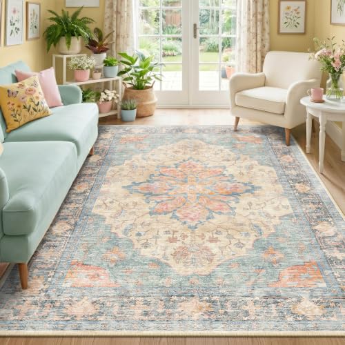 Washable Area Rug (Blue/Orange/Red / 5' x 7' (Rectangular))
