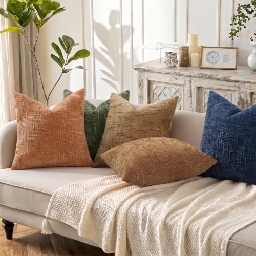 Textured Chenille Throw Pillow Covers 16x16 Set of 2 Bronze (Golden Camel / 16" x 16" (Pack of 2))