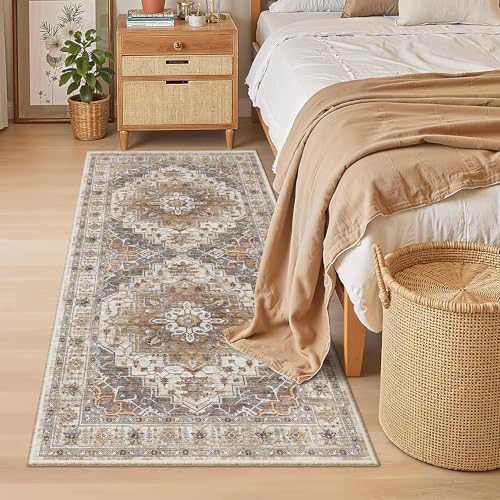 Washable Runner Rug 3x6 Runners for Hallways Non Slip (Turmeric/Grey / 3' x 6' (Runner))
