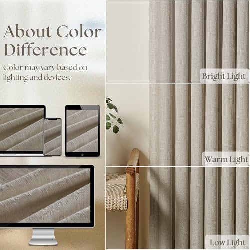 Burlywood Birch Pinch Pleated Linen Semi Sheer 54 Inch Curtains 2 Panels (Burlywood Birch / 40"W x 54"L (Pack of 2))