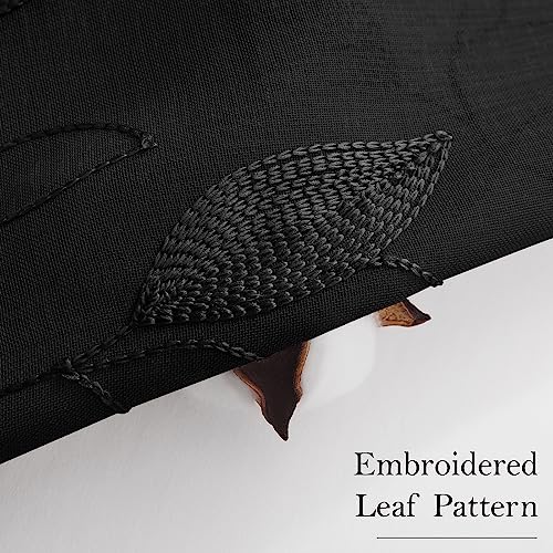 Black Sheer Curtains Leaf Embroidered (52"W x 63"L (Pack of 2) / Black)