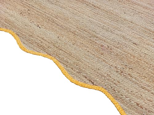 Wave Scalloped Natural Jute Runner Rug Boho Jute Rug Hallway Entryway Runner Rug (Yellow / 2'x12' (Runner))