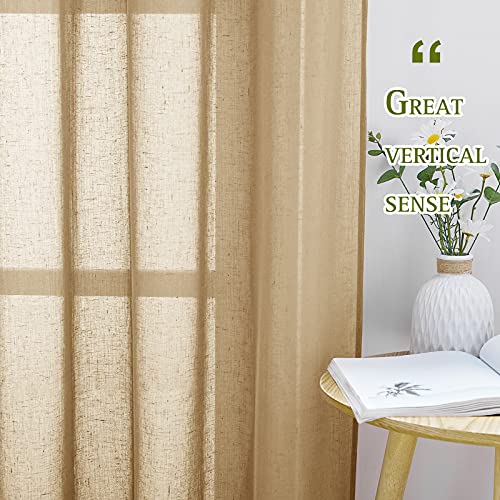 Sheer Linen Curtains for Sliding Glass Door (70"W x 84"L (Pack of 2) / Camel)