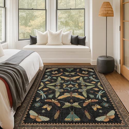 5x8 Black Rug for Bedroom (5' x 8' (Rectangular) / Black / Multi)