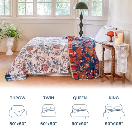 Boho Throw Blanket 60"x80" 100% Cotton Farmhouse Floral Blanket (Thorn Flower / 60"x80")