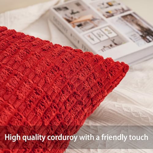 Pack of 2 Corduroy Decorative Throw Pillow Covers 22x22 Inch (Red / 22" x 22" (Pack of 2))