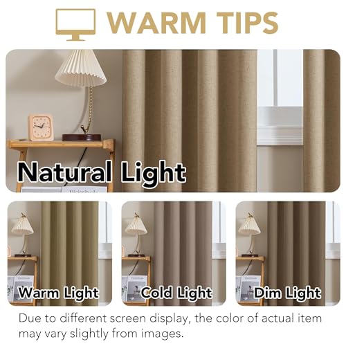 100% Blackout Linen Curtains 120" L Heathered Macchiato (Heathered Macchiato / 52"W x 120"L (Pack of 2))