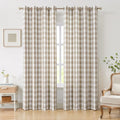 Tan Gingham Buffalo Plaid Check Grommet Curtains 95 Inch Length (Beige/White / 52"W x 95"L (Pack of 2))