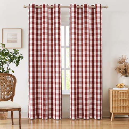 Red White Buffalo Plaid Check Grommet Curtains 90 Inch Length (Red/White / 40"W x 90"L (Pack of 2))