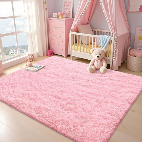Area Rugs for Living Room Bedroom (4x5.9 Ft / Pink)