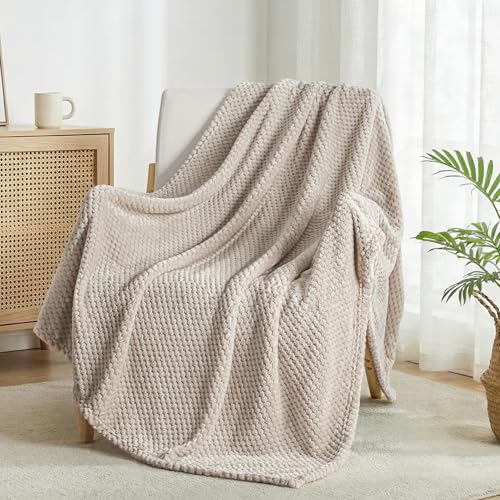 Large Waffle Fleece Throw Blanket for Couch (Tan / 50x70 in)