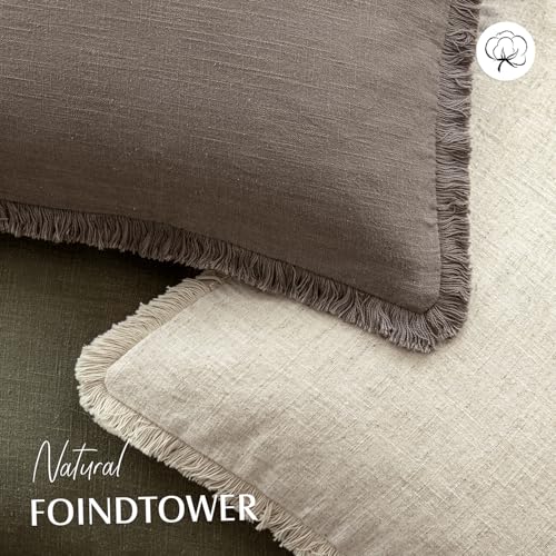 Decorative Linen Fringe Throw Pillow Covers 24×24 Light Coffee (24" x 24" (Pack of 2) / Malt Ball)