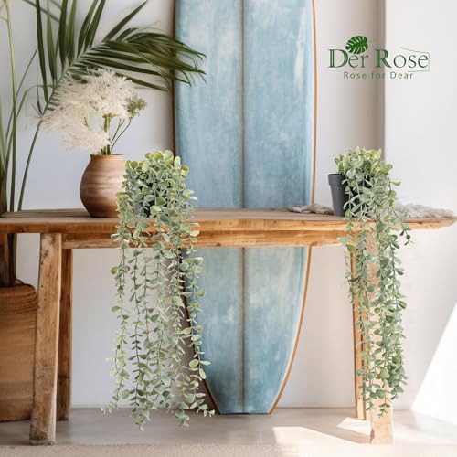 3Pcs Cozy Fake Eucalyptus Hanging Plants for Bathroom Wall Decor (Gray Green)