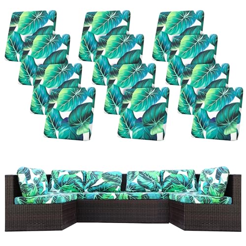 12 Pcs Outdoor Cushion Covers (Green Leaf / 12PCS)