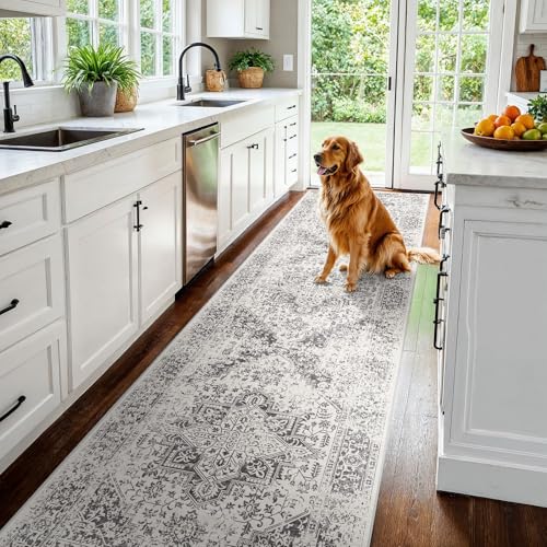 3x15 Washable Hallway Runner Rug (Distressed Grey / 3x15)