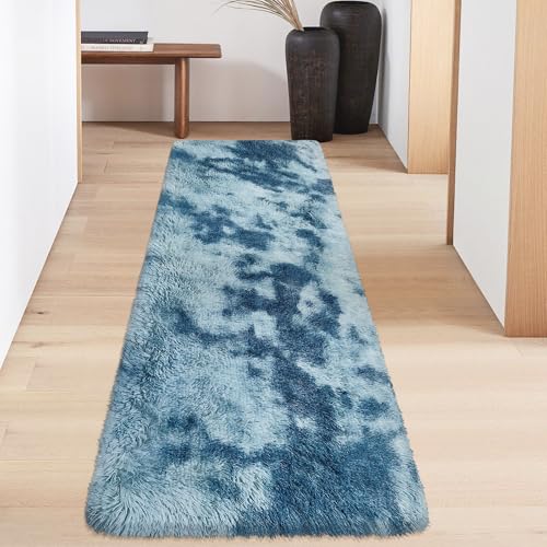 Super Soft Fluffy Living Room Area Rug 2x6 ft Tie (Tie-dyed Blue / 2' x 6' (Runner))