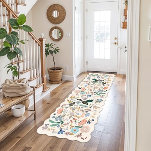 Hallway 2x5 Washable Runner Rug (2' x 5' (Rectangular) / Cream/Floral)