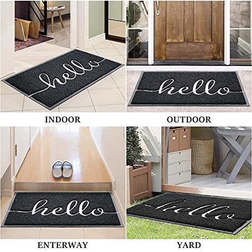 Door Mat Welcome Mat Floor Mat for Entryway (Black-hello / 1'6" x 2'6" (Rectangular))