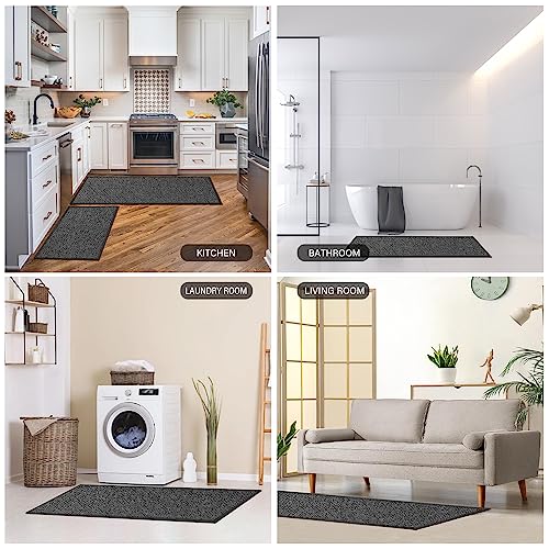 Kitchen Rugs Non Skid Washable Set of 2 PCS (Inky)