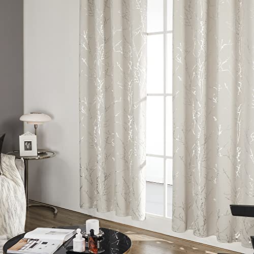 Living Room Curtains 72 Inches Long (Light Beige/Tree Branch / 42"W x 72"L (Pack of 2))