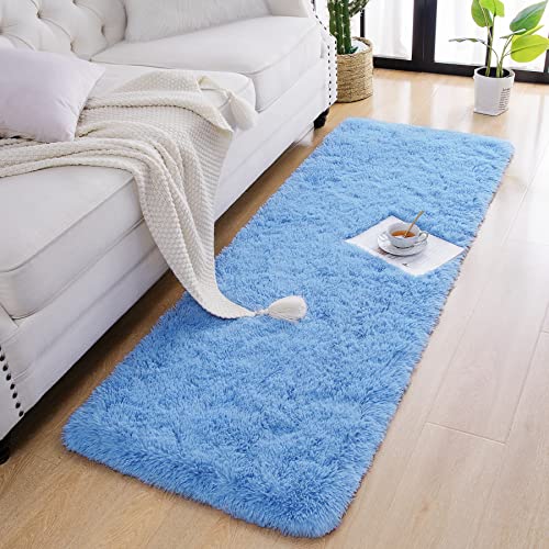 Soft Runner Rug for Bedroom Living Room Plush Fluffy Rugs 2x6 (Cobalt Blue / 2' x 6' (Runner))